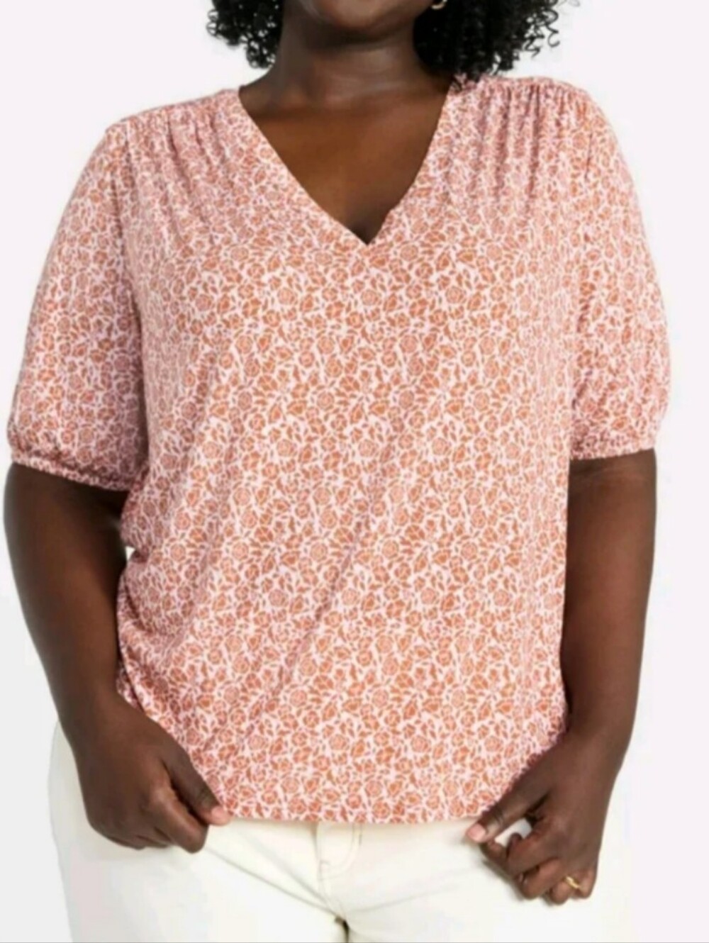 Terra & Sky Women's Plus Size 3X (24W-26W) V-Neck Tee Elbow Sleeves NWT Copper